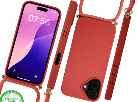 iPhone 16 Plus met Koord Rood Stijlvolle Duurzame Bescherming