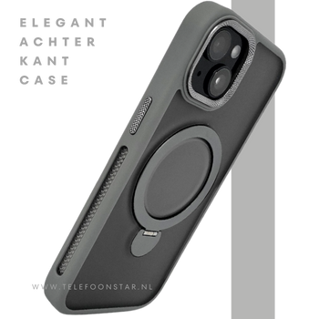 iPhone 15 Hoesje Grijs &ndash; Met MagSafe-Ring &amp; Kickstand voor Extra Functionaliteit