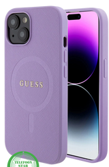 Hoesje voor iPhone 14 &ndash; Paars Luxe Design met Goudkleurig Logo