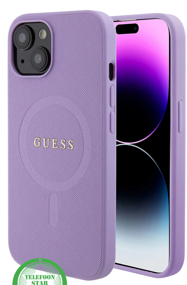 Hoesje voor iPhone 14 &ndash; Paars Luxe Design met Goudkleurig Logo