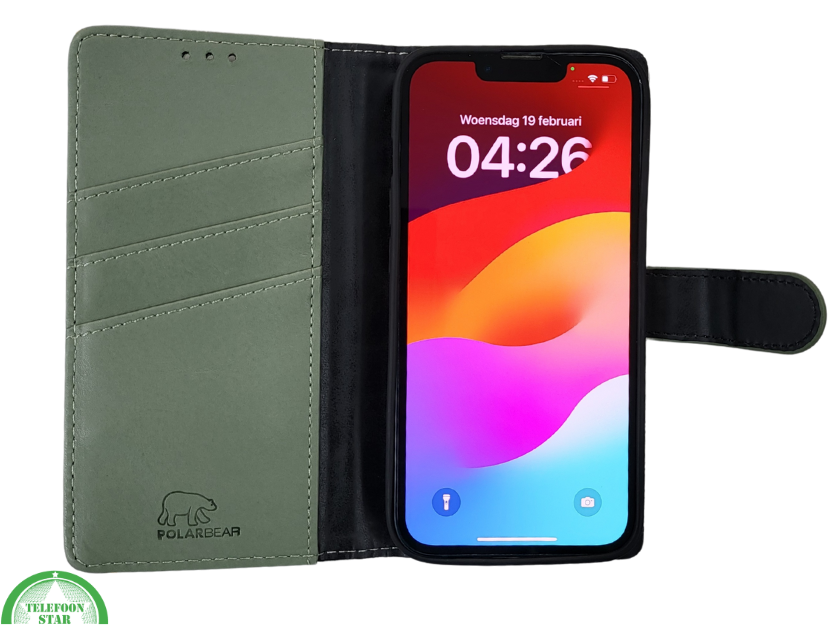 Boek case Groen cover iPhone 16E 2025 leer up