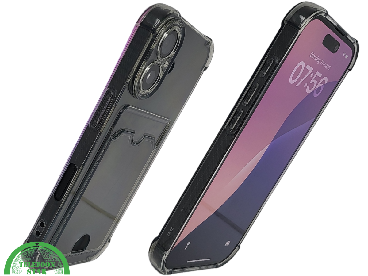 iPhone 16 hoesje transparant met kaarthouder en krasbestendige afwerking