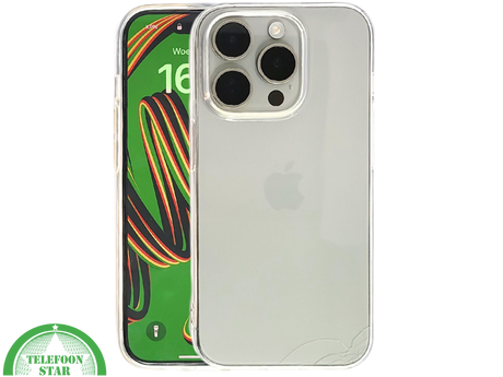 Transparant iPhone 15 Pro Hoesje met Zilveren Randen &ndash; Elegant &amp; Slank | Telefoonstar.nl