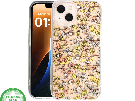 Beschermhoesje iPhone 13/14 Transparant &ndash; Bloemen &amp; Vogeltjes | Telefoonstar