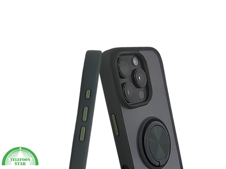 iPhone 16 Pro Max Zwart Hoesje Met Ringhouder Stevige Rugcover Voor Extra Grip