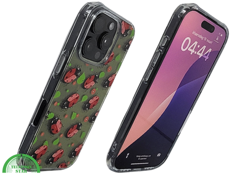 iPhone 16 Pro Max Transparant Hoesje Met Lieveheersbeestjes Groene Achtergrond Bescherming