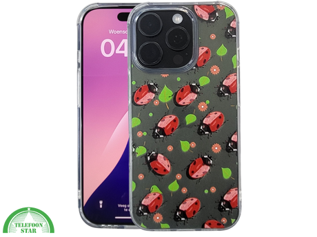 iPhone 16 Pro Transparant Hoesje Met Lieveheersbeestjes Groene Achtergrond Bescherming