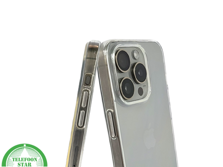 Transparant iPhone 15 Pro Max Hoesje met Zilveren Randen &ndash; Elegant &amp; Slank | Telefoonstar.nl