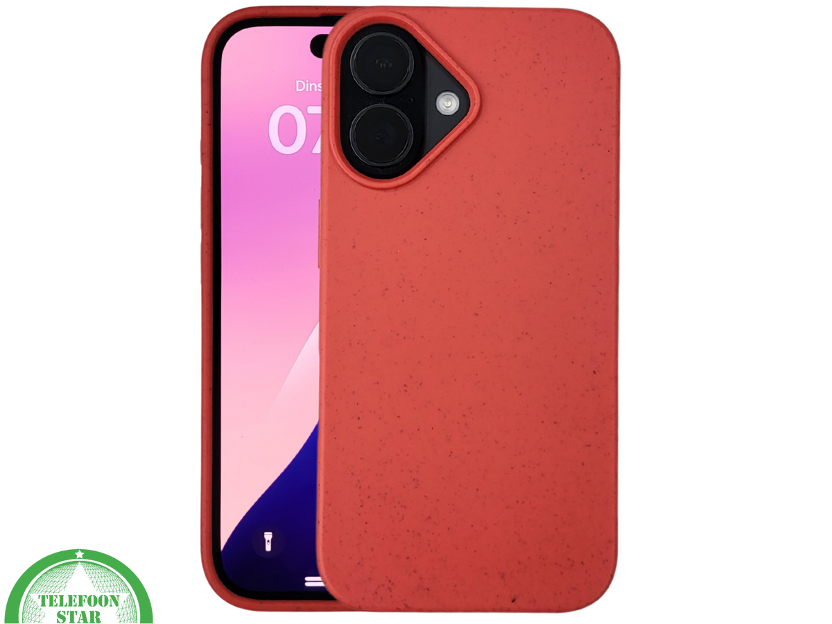 iPhone 16 hoesje rood eco-vriendelijk bioplastic schokbestendige cover