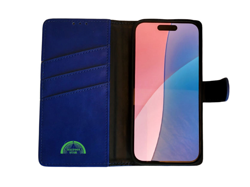Boek Case Leer Wallet Case Donkerblauw iPhone 16 Plus