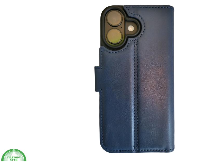 Boek Case Leer Wallet Case Donkerblauwe iPhone 16