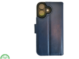 Boek Case Leer Wallet Case Donkerblauwe iPhone 16