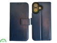 Boek Case Leer Wallet Case Donkerblauwe iPhone 16