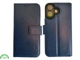 Boek Case Leer Wallet Case Donkerblauwe iPhone 16