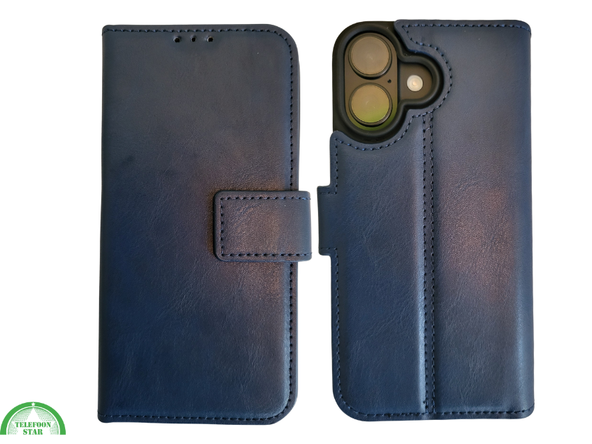Boek Case Leer Wallet Case Donkerblauwe iPhone 16 Plus