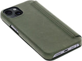 iPhone 15 100% Leer hoesje | Lederen Bookcase | Minimalistisch | Olijfgroen