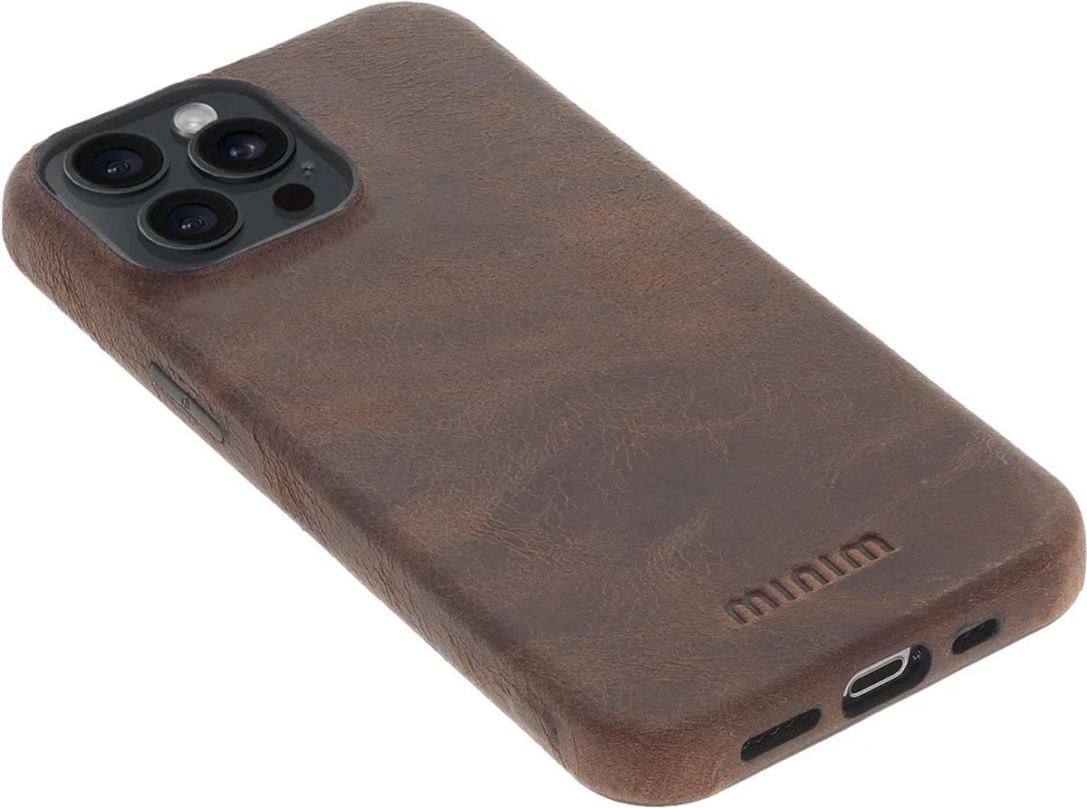 iPhone 15 Pro Max 100% Leer hoesje | Lederen Backcover | Minimalistisch | Bruin