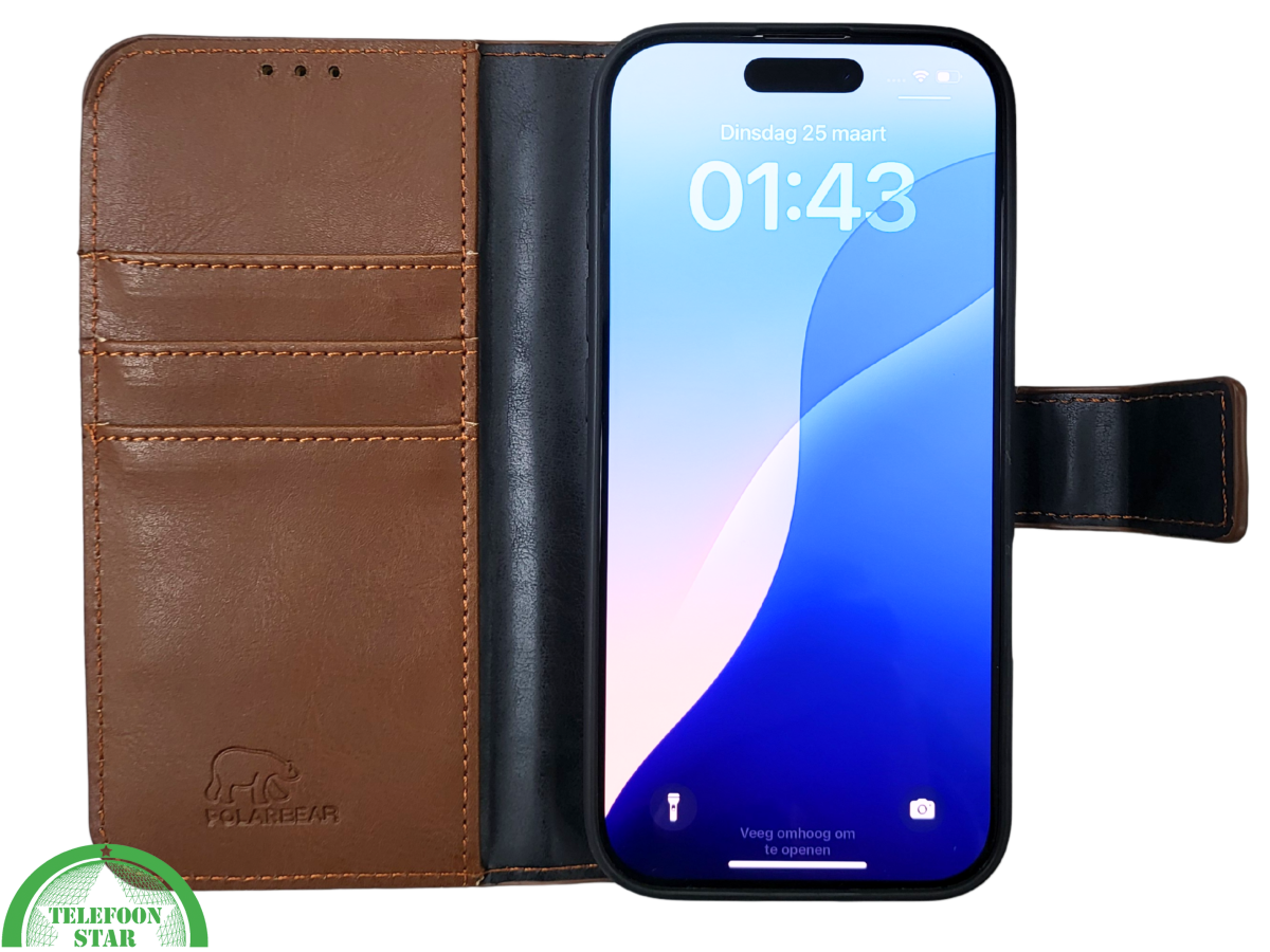 Bookcase Hoesje iPhone 17 Bruin &ndash; Luxe Bescherming &amp; Pasjeshouder