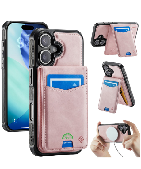 Hoesje voor iPhone 17 Roze Bookcase 2-in-1 Magnetic met Pasjeshouder &amp; MagSafe