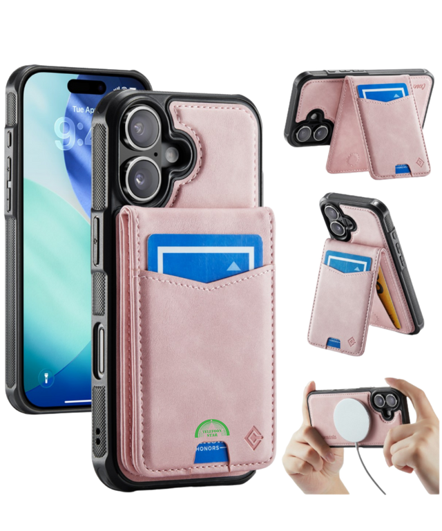 Hoesje voor iPhone 17 Roze Bookcase 2-in-1 Magnetic met Pasjeshouder &amp; MagSafe