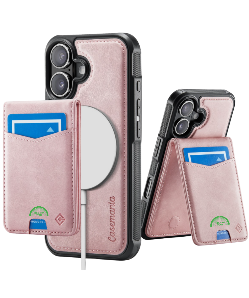 Hoesje voor iPhone 17 Roze Bookcase 2-in-1 Magnetic met Pasjeshouder &amp; MagSafe