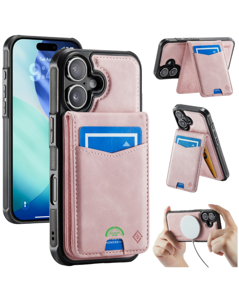 Hoesje voor iPhone 17 Roze Bookcase 2-in-1 Magnetic met Pasjeshouder &amp; MagSafe
