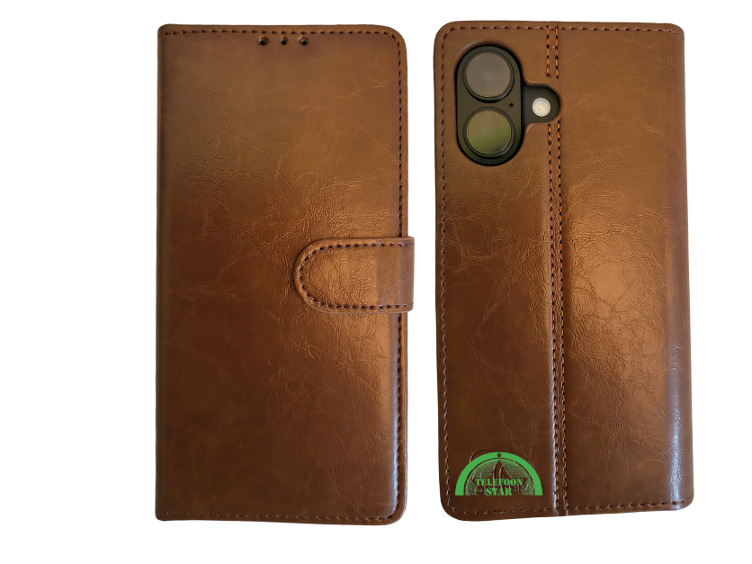 Boek Case Leer Wallet Case Donker Bruin IPhone 16