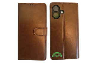 Boek Case Leer Wallet Case Donker Bruin IPhone 16