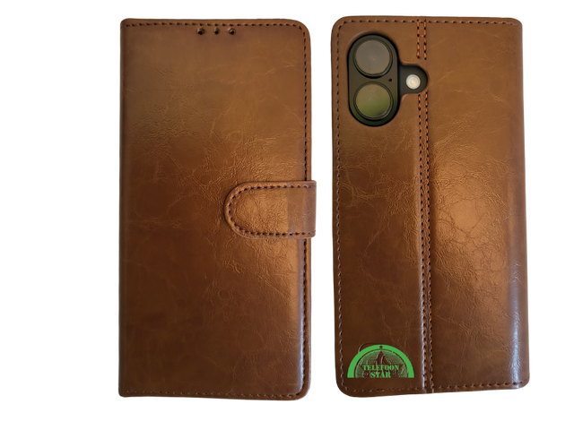Boek Case Leer Wallet Case Donker Bruin IPhone 16 Plus
