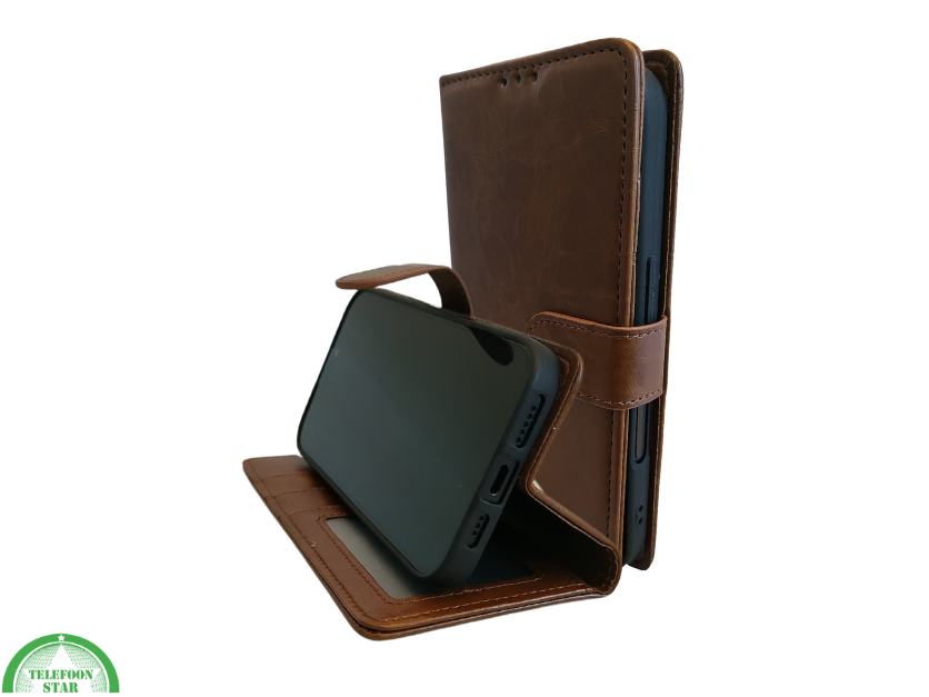 Boek Case Leer Wallet Case Donker Bruin IPhone 16