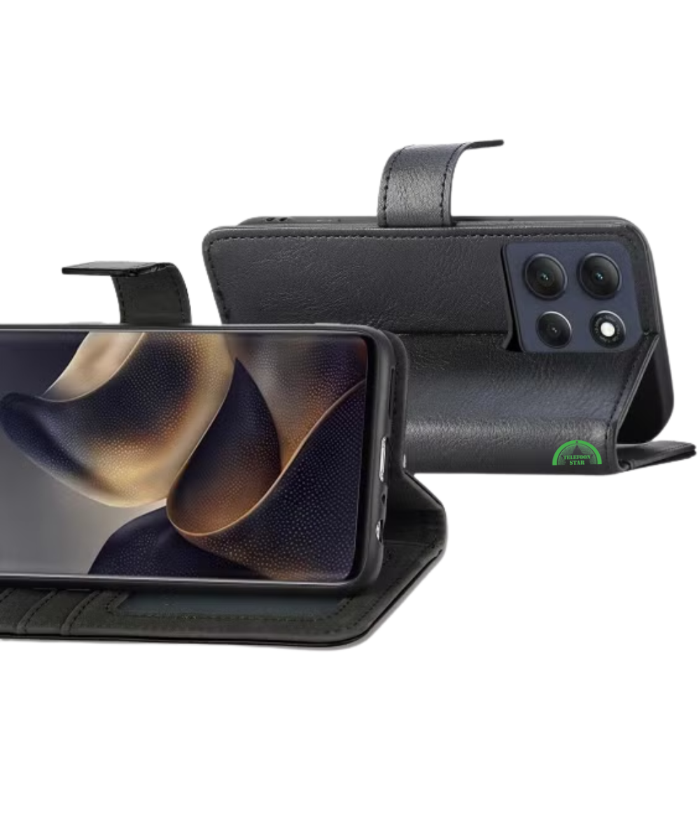 Bookcase Hoesje voor Motorola G86 Zwart Nauwsluitend en stevig