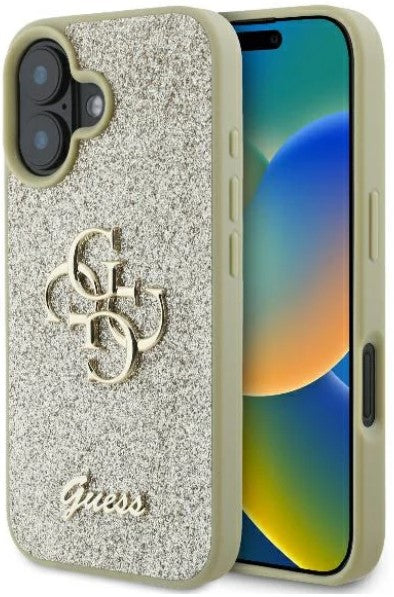 Guess Gouden Glitter Hoesje voor iPhone 16 Plus - Stijlvolle Bescherming met Glamour