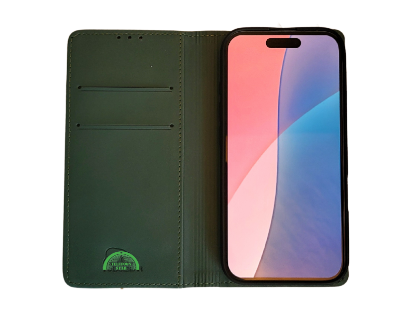 Boek Case Leer Wallet Case Donkergroen iPhone 17
