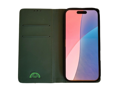 Boek Case Leer Wallet Case Donkergroen iPhone 17