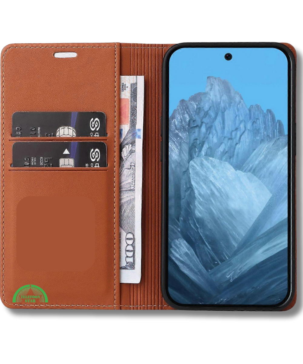 Hoesje Google Pixel 10 Pro XL Rood Lederen Look Met Pasjeshouder & Magnetische Sluiting