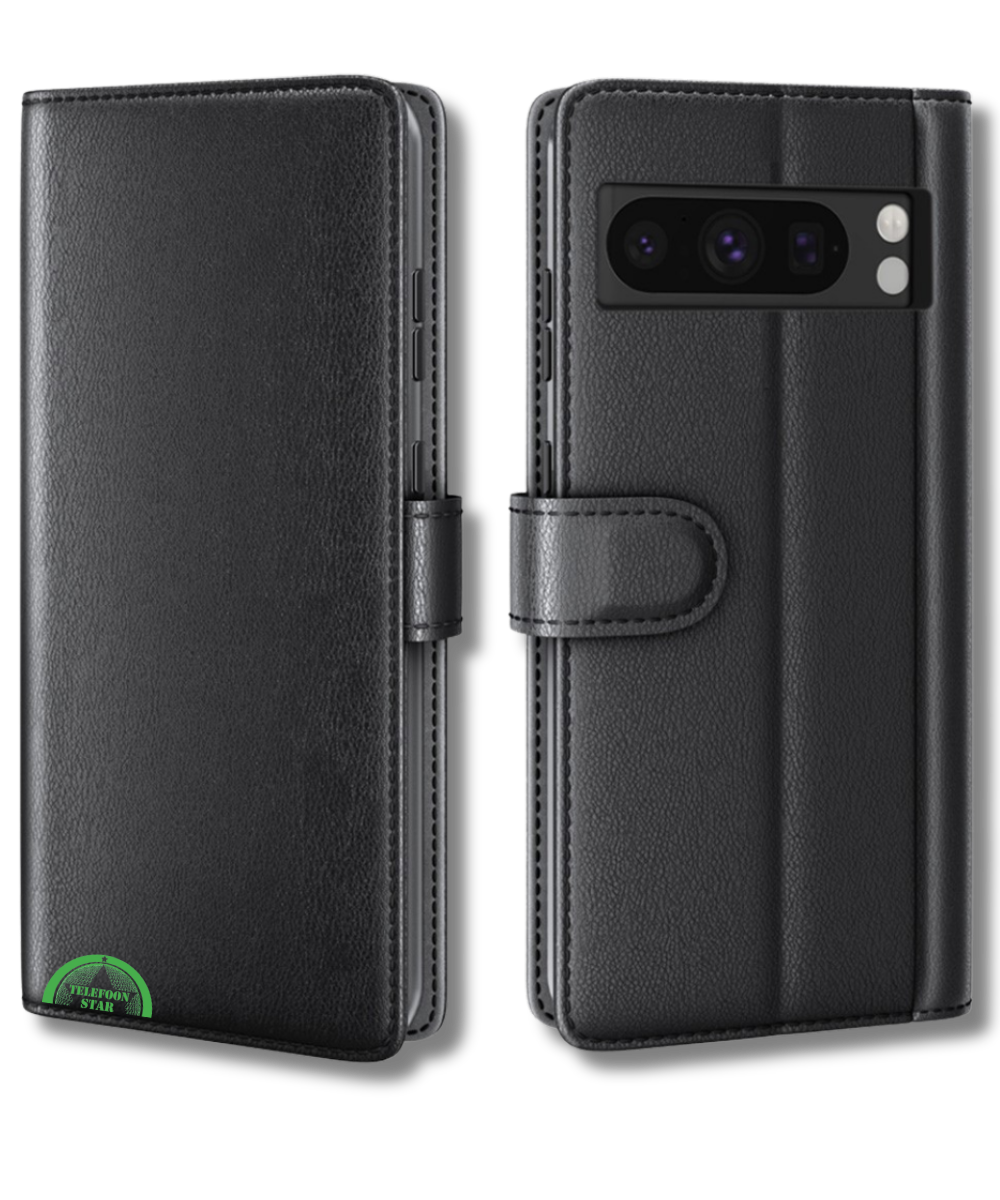 Google Pixel 8 Pro Bookcase Hoesje Zwart Leren Look Met Pasjeshouder