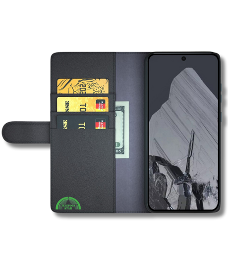 Google Pixel 8 Pro Bookcase Hoesje Zwart Leren Look Met Pasjeshouder