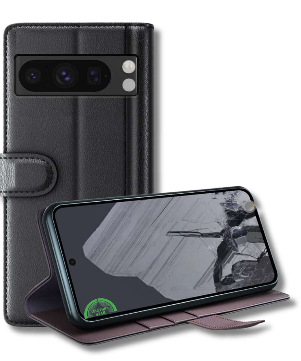 Google Pixel 8 Pro Bookcase Hoesje Zwart Leren Look Met Pasjeshouder