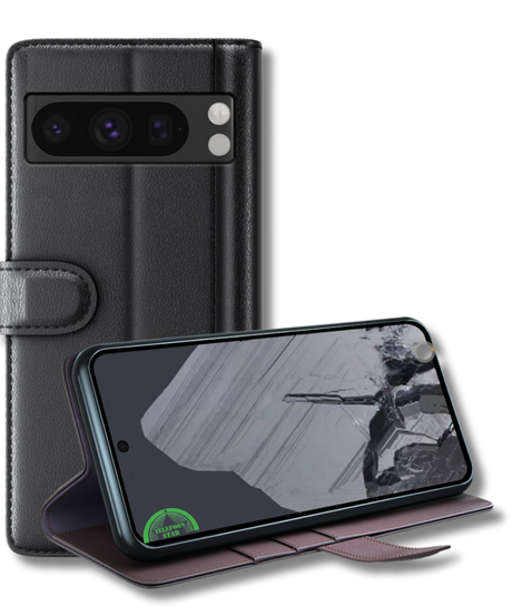 Google Pixel 8 Pro Bookcase Hoesje Zwart Leren Look Met Pasjeshouder