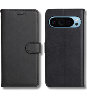Hoesje Google Pixel 10 Pro XL Zwart Lederen Look Met Pasjeshouder & Magnetische Sluiting