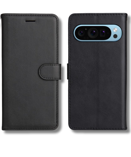 Hoesje Google Pixel 10 Pro Zwart Lederen Look Met Pasjeshouder & Magnetische Sluiting