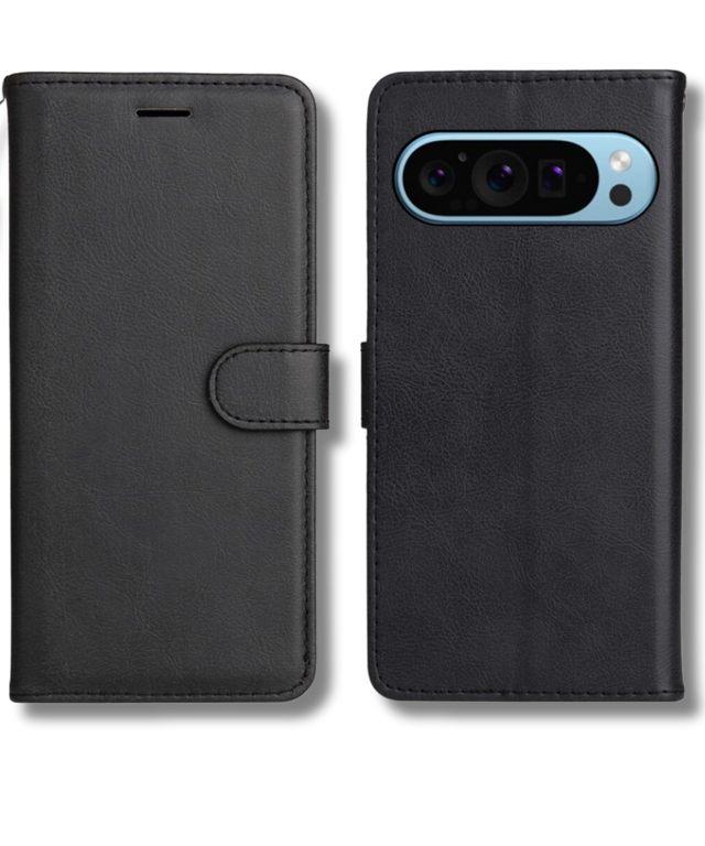 Hoesje Google Pixel 10 Pro Zwart Lederen Look Met Pasjeshouder & Magnetische Sluiting