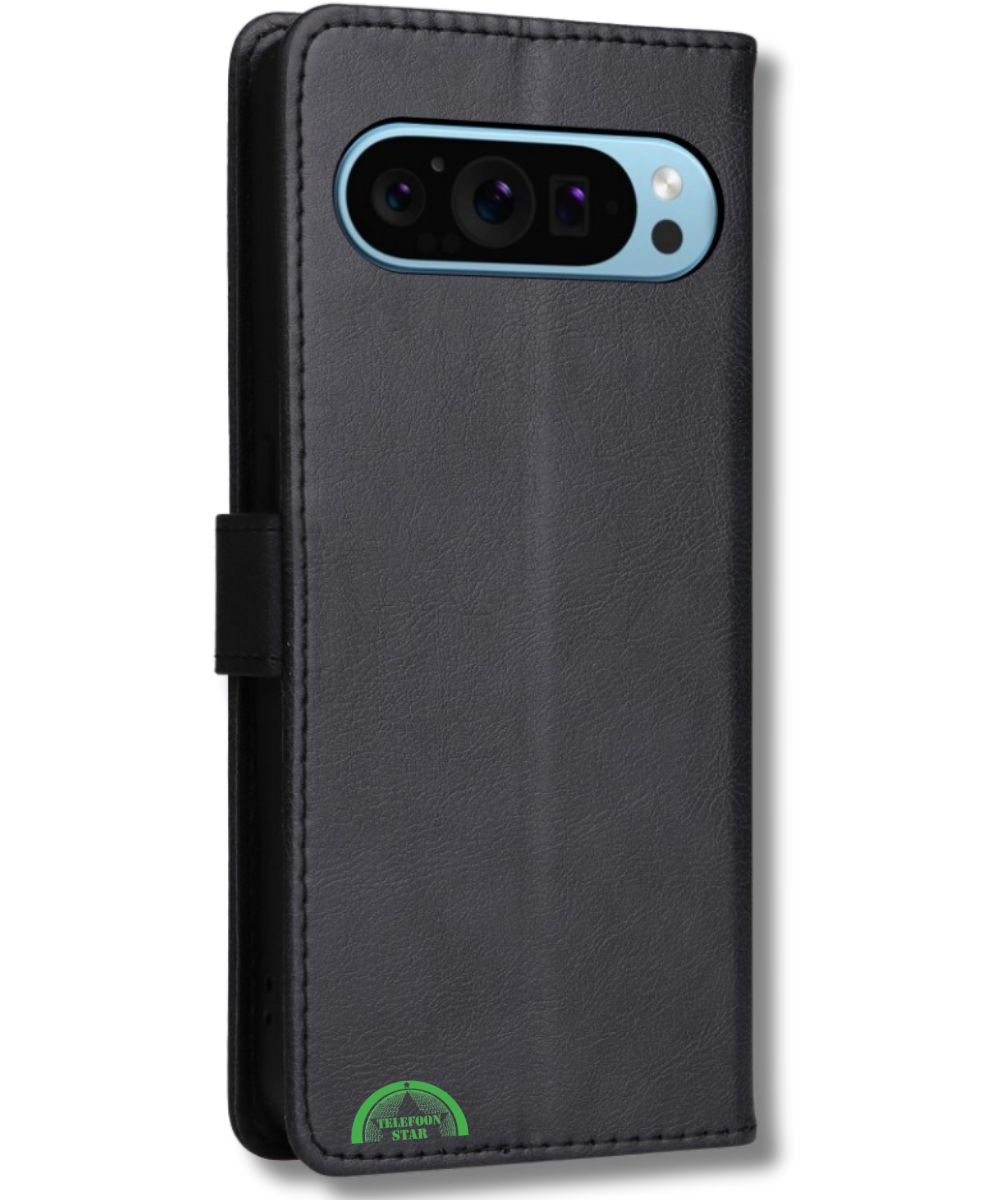 Hoesje Google Pixel 10 Pro XL Zwart Lederen Look Met Pasjeshouder & Magnetische Sluiting
