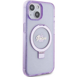 iPhone 15 MagSafe met Ringstandaard Hoesje | Guess Hoesje | Glitter Paars