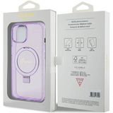 iPhone 15 MagSafe met Ringstandaard Hoesje | Guess Hoesje | Glitter Paars