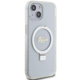 iPhone 15 MagSafe met Ringstandaard Hoesje | Guess Hoesje | Glitter Transparant