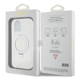iPhone 15 MagSafe met Ringstandaard Hoesje | Guess Hoesje | Glitter Transparant