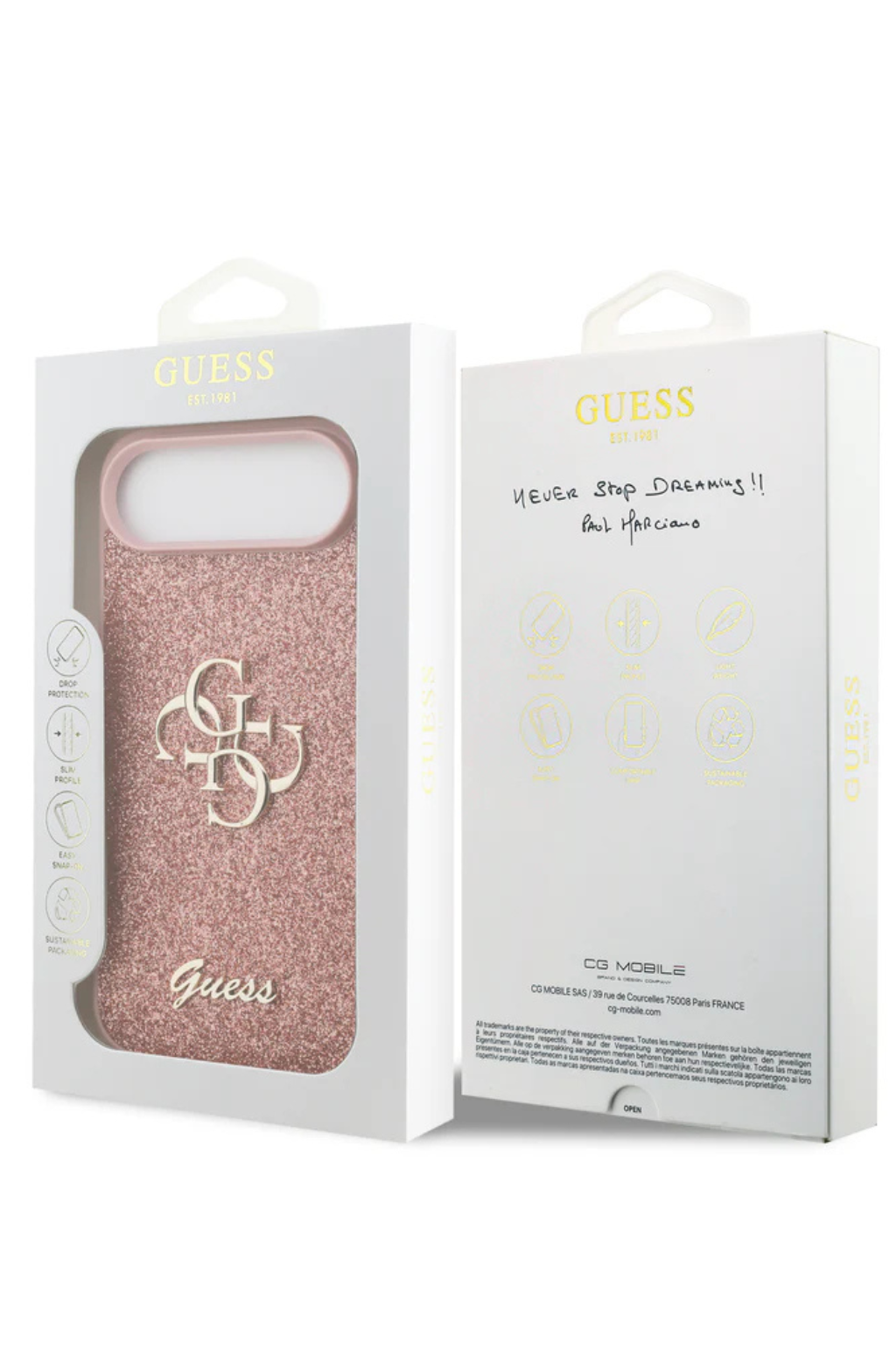 Luxe Protectcase voor iPhone 17 Air &ndash; Guess Roze Edition met 4G Logo