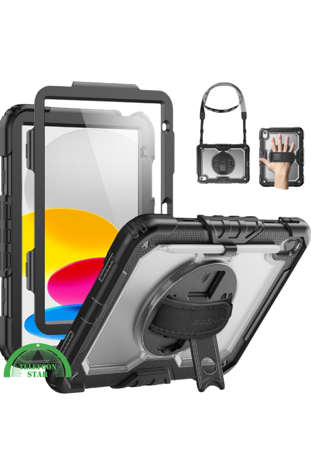 Mobigear SureGrip Xtreme iPad 10.9 (2022) Hoes Hard Kunststof,Siliconen Backcover Standaard - Zwart