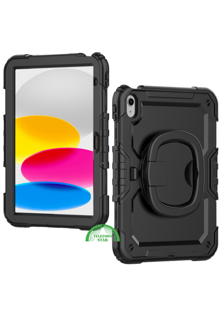 iPad 10.9 (2022) Hoes Hard Kunststof,Siliconen Backcover + Standaard - Zwart